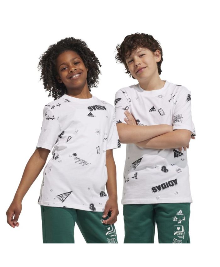 adidas Brand Love Allover Print T-Shirt Juniors